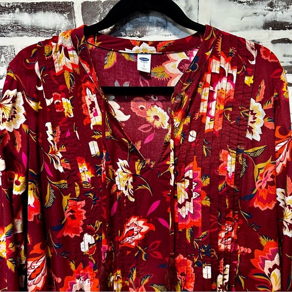 Old Navy Deep Red Floral Boho Autumn Dress Size L - Picture 4 of 8